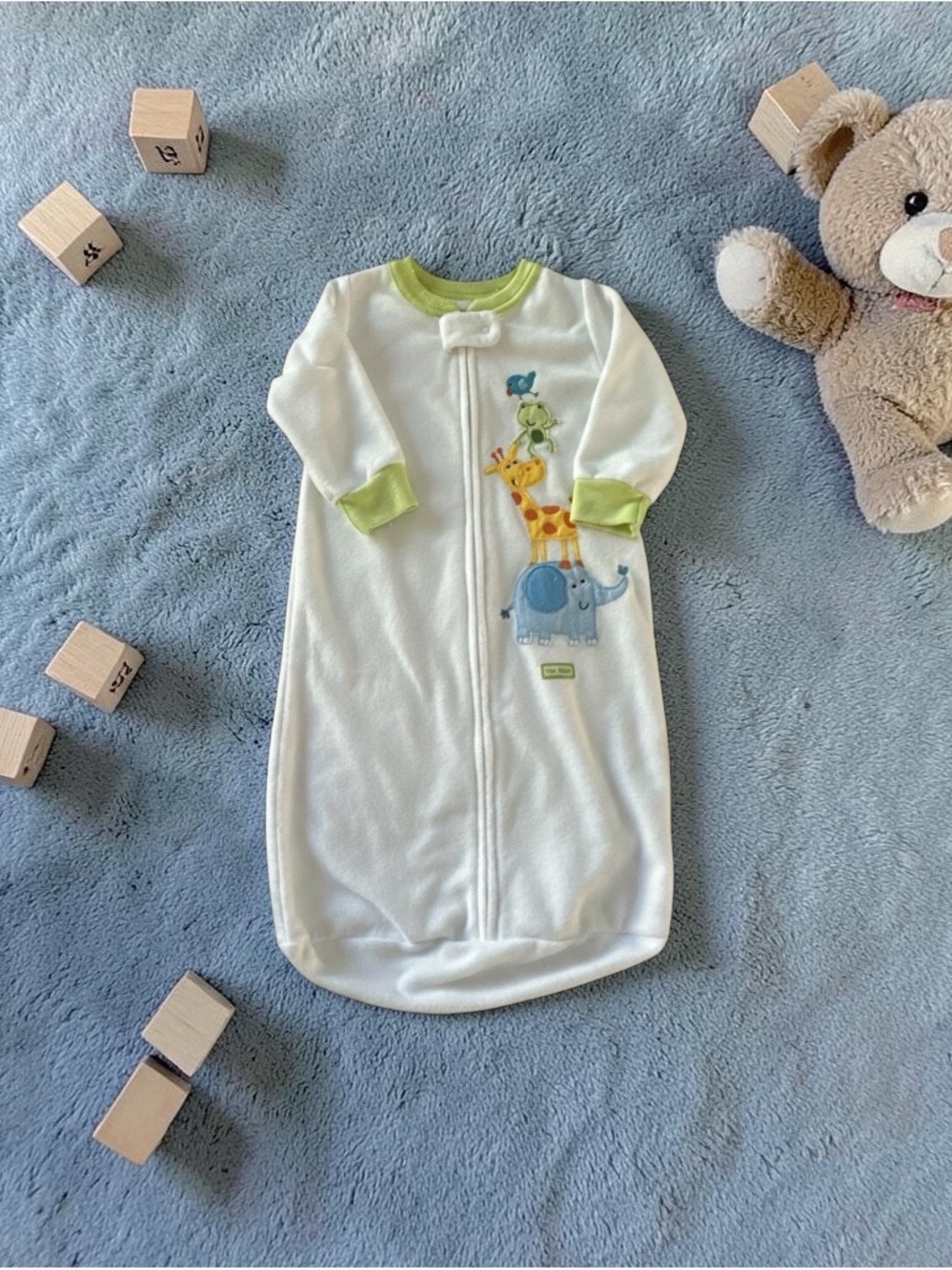 Carter's Sleep Sack 0-9 Months White Green Fleece Full Zip Baby Wearable Blanket